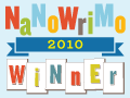 Colorful letters spelling out NaNoWriMo Winner 2010